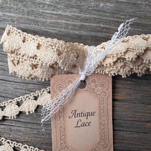 VINTAGE and NEW LACE Cotton Beige Vintage Lace Trim Size 81 x .5 inches