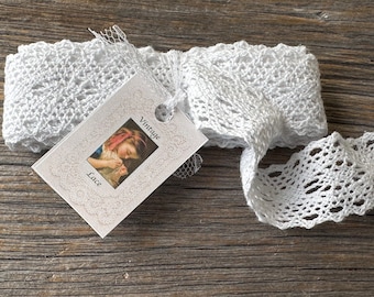 LACE VINTAGE and NEW Cotton White Lace Trim Size 74 x 1.125 inches
