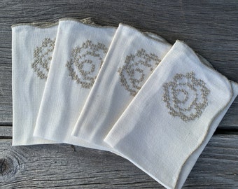 Vintage Embroidered Napkin Set of 4 Cloth Handmade