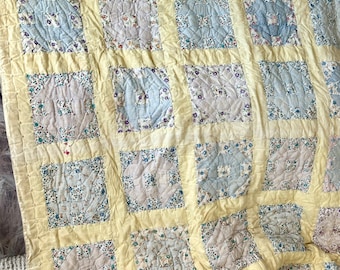 Antique Quilt Patchwork Handmade Cotton Bedding Blanket Patchwork 77" x 77" Very Old READ DESCRIPTION