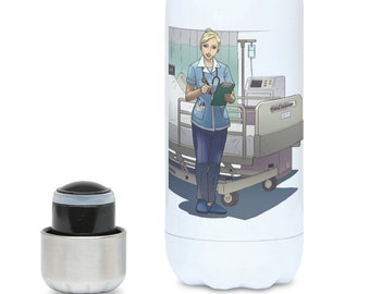 Personalised British Nurse Water Bottle: 500ml, Metal Water Bottle, Reuseable Bottle, Personalised Gift