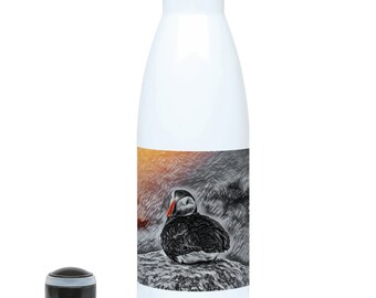 Personalised Puffin Water Bottle 500ml: Puffin Gift, Puffin Gift for Friend, Reuseable Bottle, Metal Water Bottle