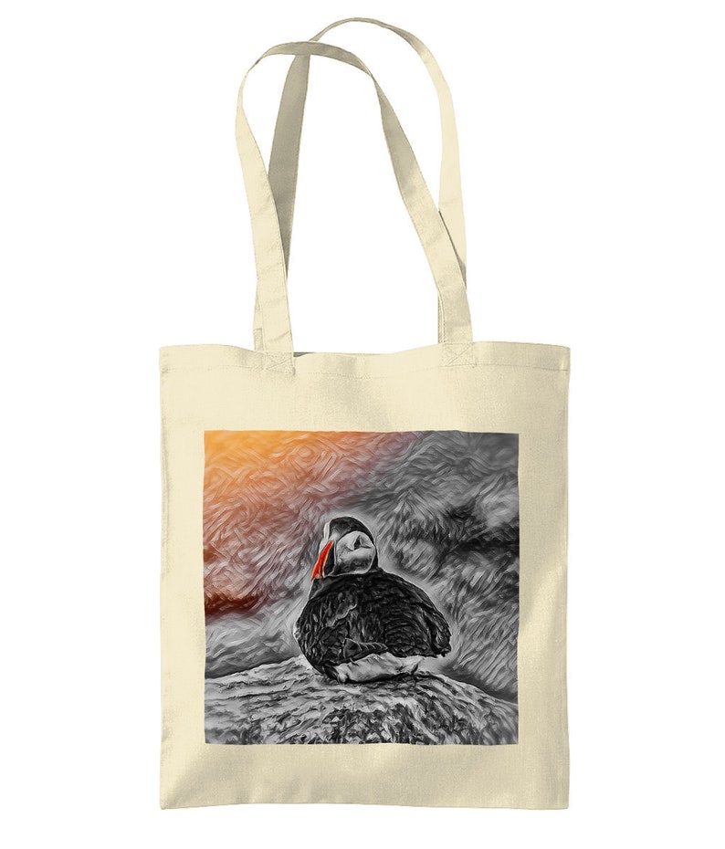 Scottish Art Tote Bag Shopping Shoulder Tote Bag: Scottish Puffin Artwork Scotland Art Design Cotton Tote Bag Tote Bag Grocery