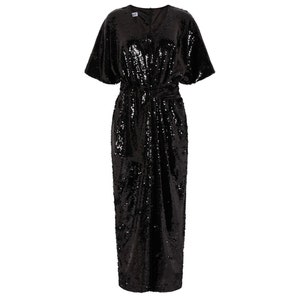 Black Sequin Palazzo Jumpsuit with Pockets and Detachable Belt for women size 8 to size 20 for parties, weddings, events and celebrations image 4