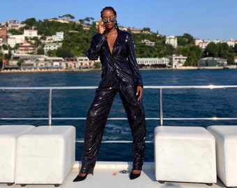 black and silver sequin blazer