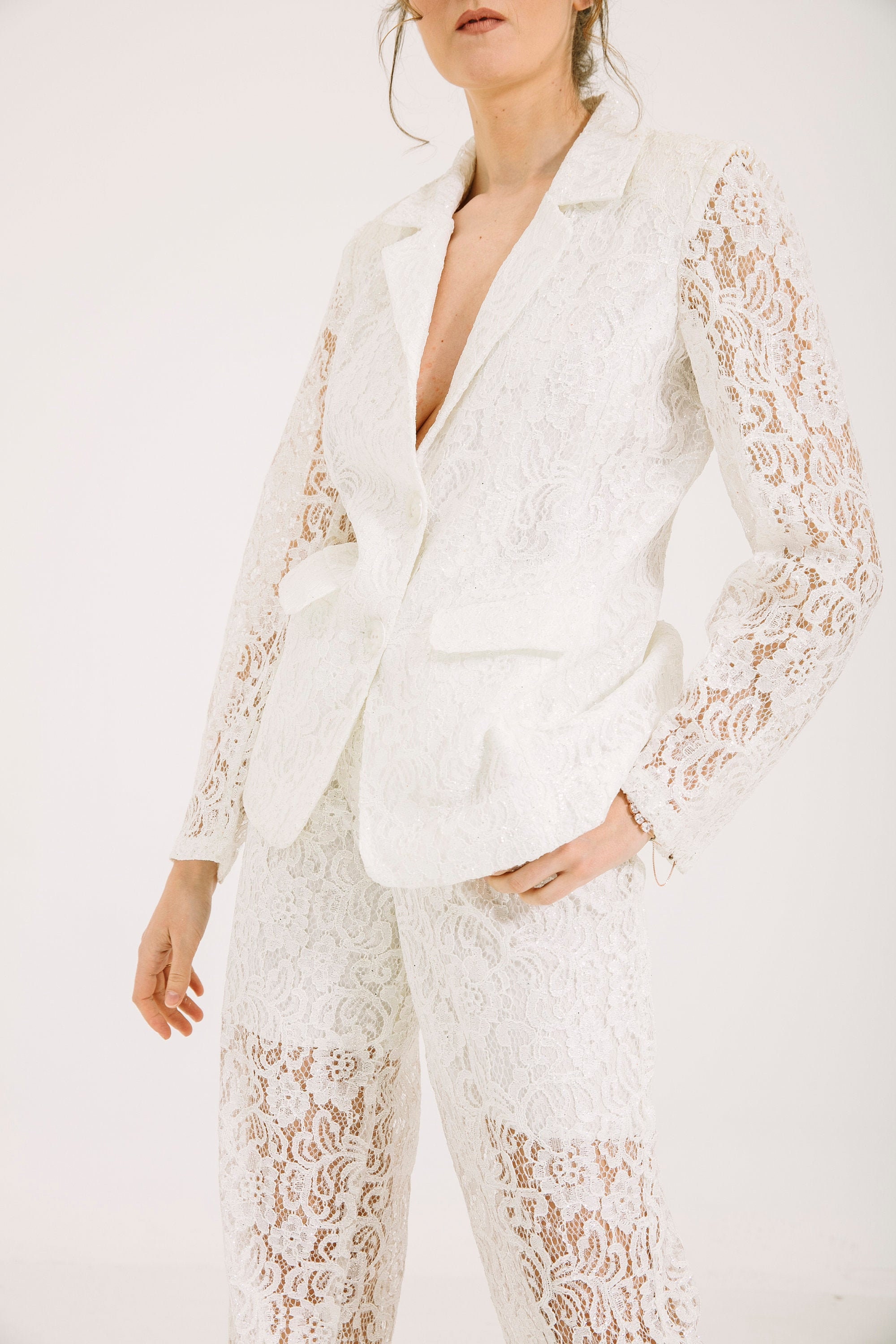 zara white lace blazer