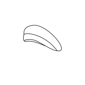 Może przedstawiać: Czarno-biały rysunek beretu.