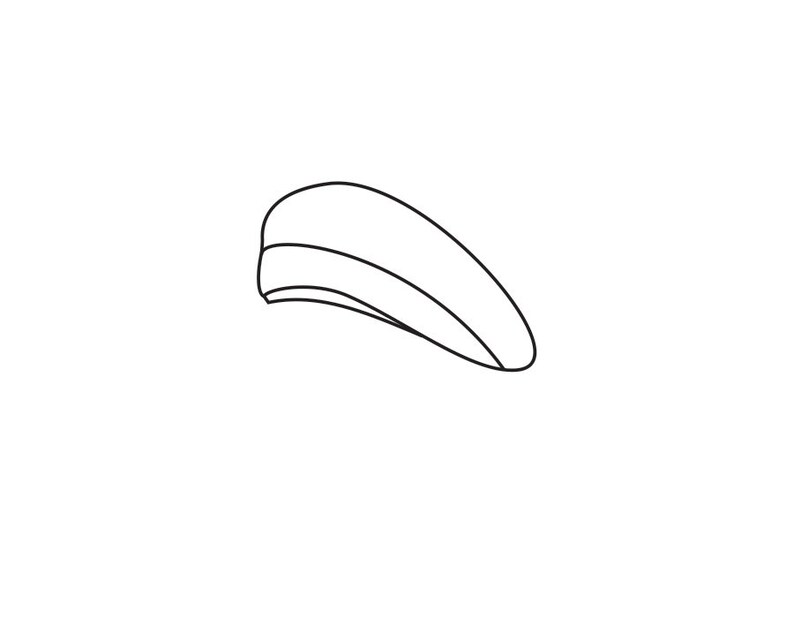 Może przedstawiać: Czarno-biały rysunek beretu.