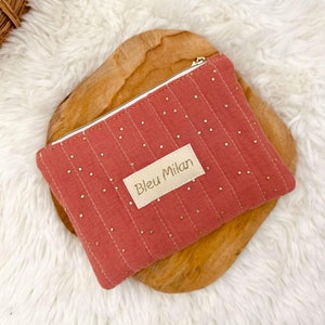 Petite pochette plate matelassée en double gaze de coton personnalisable, parfait annonce grossesse !