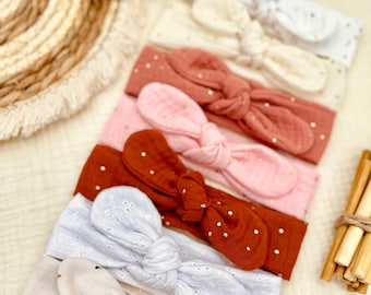 Haarband voor baby's, meisjes en kleine meisjes in dubbel gaas, gouden stippen, fluweel.