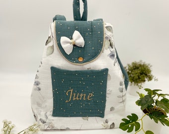 Personalized children's backpack for school, nursery or nanny, eucalyptus flowers