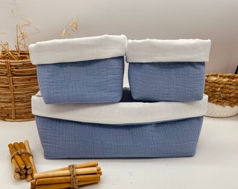 Baltic blue double cotton gauze baby storage baskets