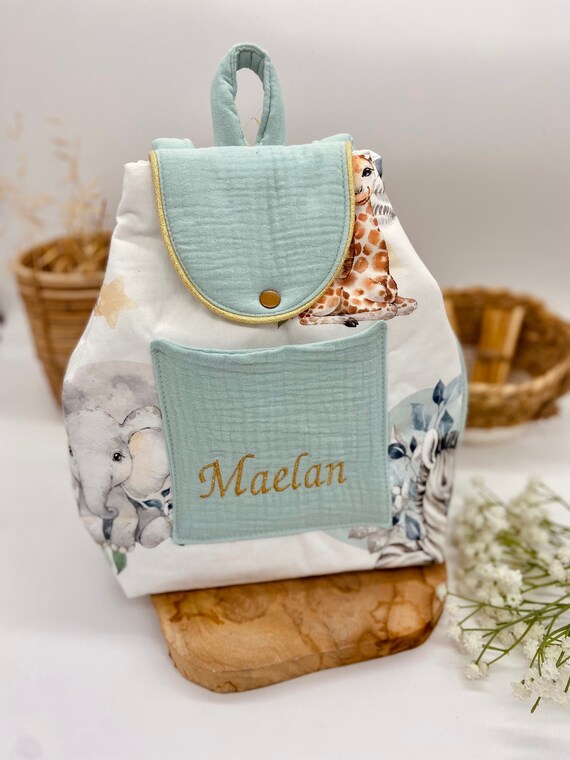 Sac a dos enfant personnalise pour ecole avec bretelles reglables creche ou nounou baby savane bleu Etsy France