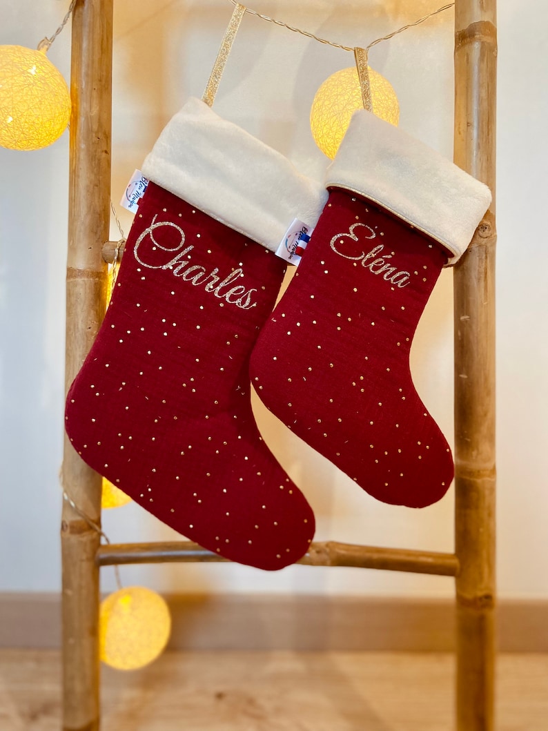 Chaussette de noël personnalisée /botte de noël, décoration de noël. Chaussette noël personnalisable. image 3