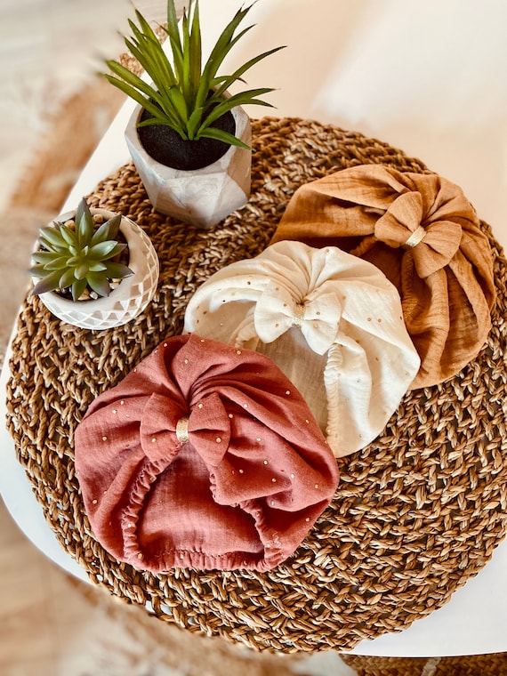 Bonnet Turban Bebe A Nœud En Double Gaze De Coton Ideal Etsy France