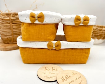 Set of 3 golden white and mustard bow baskets