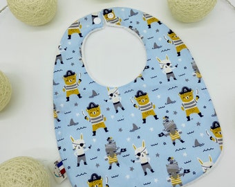 Baby cotton bib from birth for cotton meal OEKO TEX, pirate animals theme