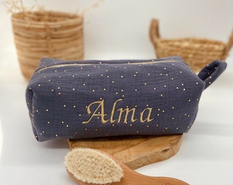 Large personalized toiletry bag in double cotton gauze