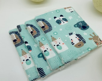 Set of washable bamboo and cotton wipes OEKO TEX or makeup remover, animal theme