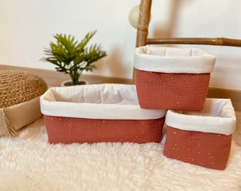 Panière avec lingettes lavables assorties Fleurs terracotta doré