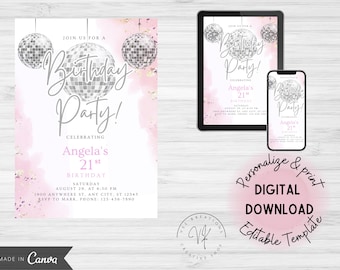 Invito per festa a tema discoteca retrò / anni '70, modificabile (download digitale)
