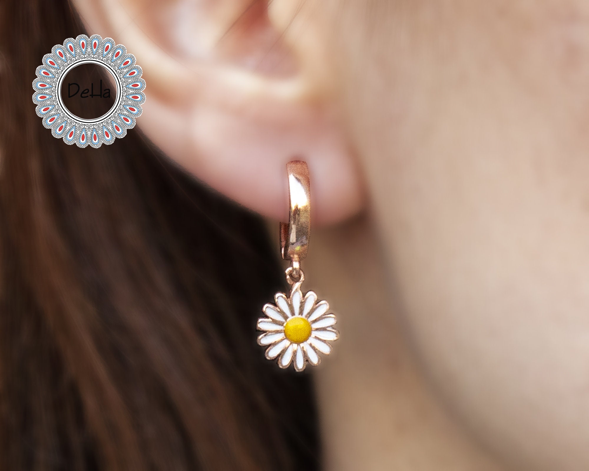 Daisy Hoop Earrings Flower Hoop Earrings Daisy Earring Rose Etsy