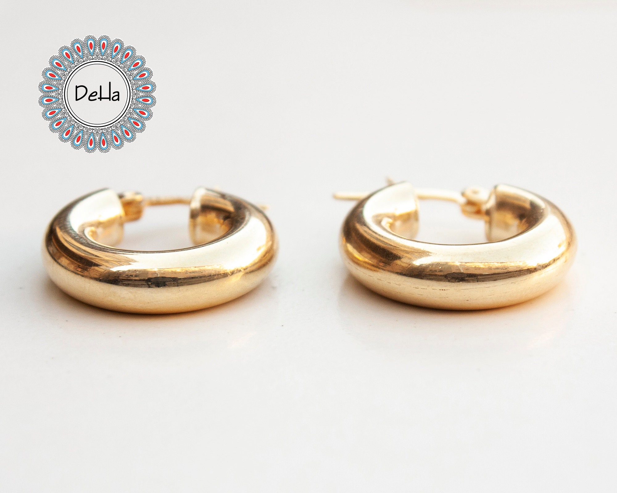 Thick Gold Hoop Earrings Chunky Gold Hoops Gold Hoop Etsy