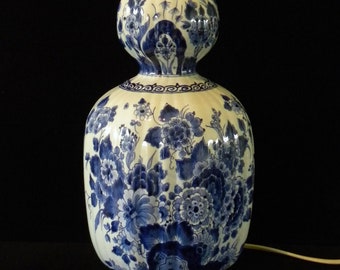 Royal Delft blue (1981) LARGE handpainted ribbed double-gourd lampbase, model "Japanse fles" (Porceleyne Fles)