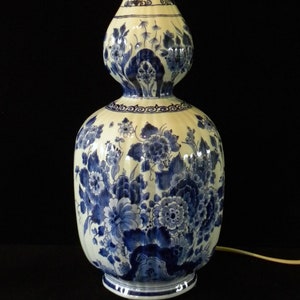 Royal Delft blue 1981 LARGE handpainted ribbed double-gourd lampbase, model Japanse fles Porceleyne Fles image 1