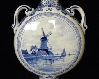 Royal Delft antique (1907) handpainted jug "Pilgrim vase" with Windmill (Porceleyne Fles)