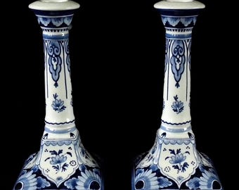 Royal Delft blue (1993) TWO handpainted candlesticks (Porceleyne Fles)