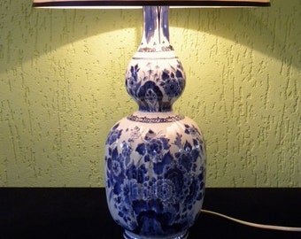 Royal Delft blue (1981) LARGE handpainted ribbed double-gourd lampbase, model "Japanse fles" (Porceleyne Fles)