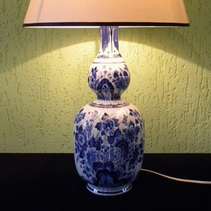 Royal Delft blue 1981 LARGE handpainted ribbed double-gourd lampbase, model Japanse fles Porceleyne Fles image 2