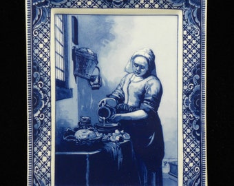 Royal Delft blue handmade Blueware plate "Milkmaid" after Vermeer (Porceleyne Fles, with gift box)