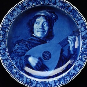 Royal Delft antique charger (1919) VERY LARGE handpainted plate "The Jester" after Frans Hals