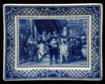 Royal Delft blue handmade Blueware plate "Night watch" after Rembrandt (Porceleyne Fles, with gift box)