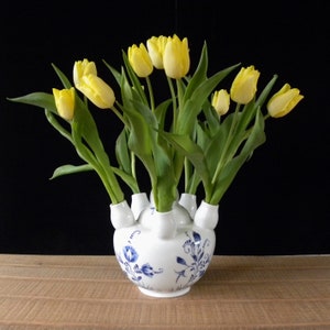 Royal Delft blue large 6 spout tulip vase with floral decor (Porceleyne Fles, with gift box)