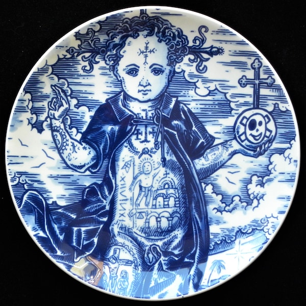 Royal Delft bleu grande assiette Blueware « Memento Mori » faite à la main (Porceleyne Fles, avec boîte cadeau)