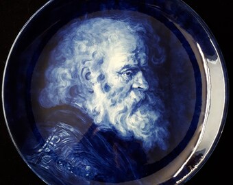 Royal Delft blue (1956) LARGE handpainted plate with portrait of soldier - after Rubens (Porceleyne Fles)