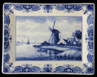 Royal Delft blue handmade Blueware plate Dutch windmill (Porceleyne Fles, with gift box)
