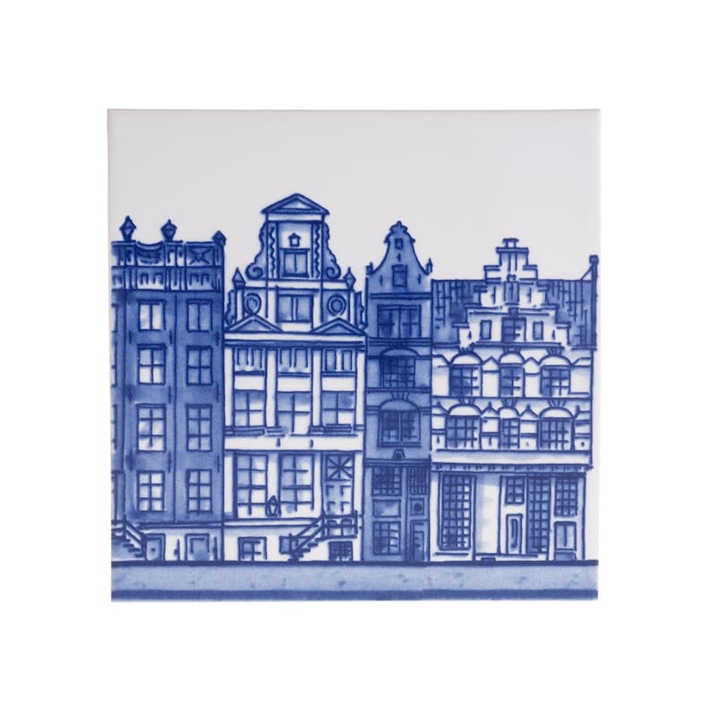 Royal Delfts blauw VIER Amsterdamse grachtenhuisjes handgemaakte tegels Porceleyne Fles, met geschenkverpakking image 7