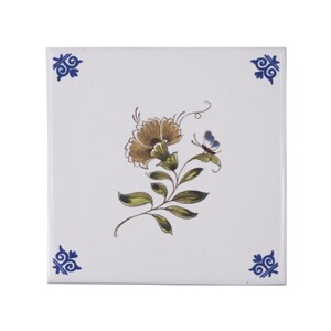 Royal Delft polychrome FOUR handmade flower tiles with frame Porceleyne Fles, with gift box image 2