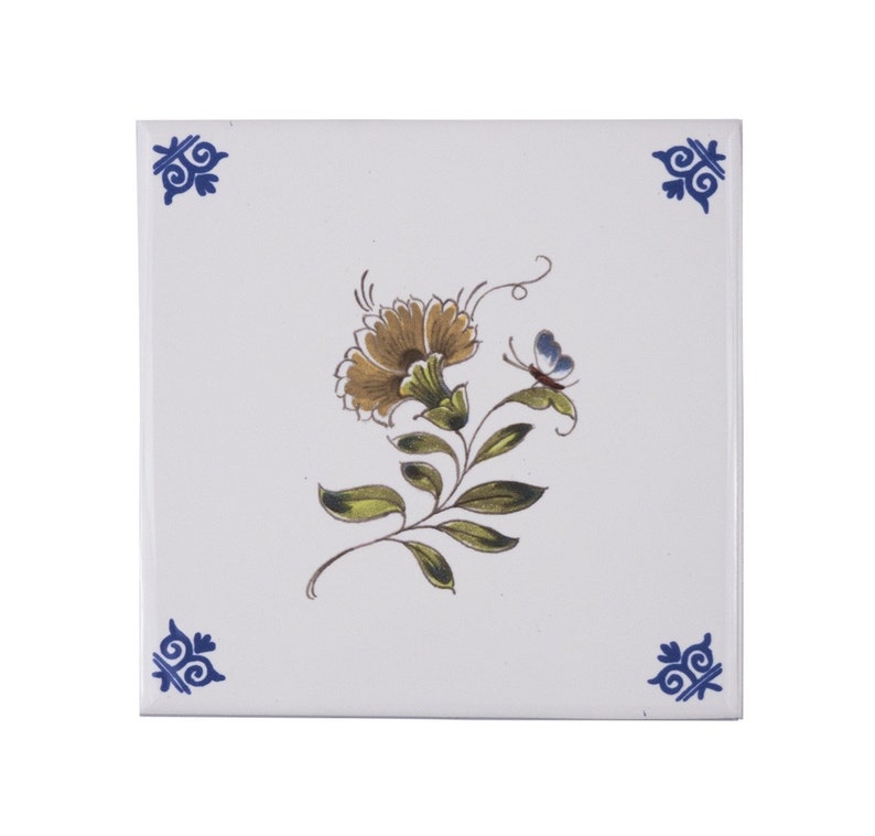 Royal Delft polychrome FOUR handmade flower tiles with frame Porceleyne Fles, with gift box image 2