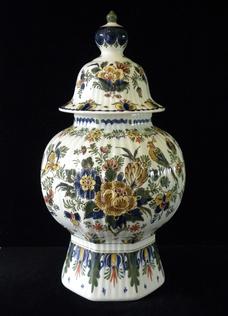 Royal Delft polychrome 1967 LARGE handpainted covered pul dekselvaas Porceleyne Fles image 1