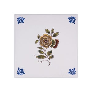 Royal Delft polychrome FOUR handmade flower tiles with frame Porceleyne Fles, with gift box image 4