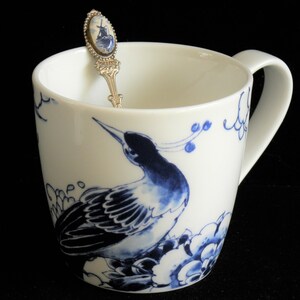 Royal Delft blue THREE handmade porcelain peacock mugs Porceleyne Fles, with gift bag image 2