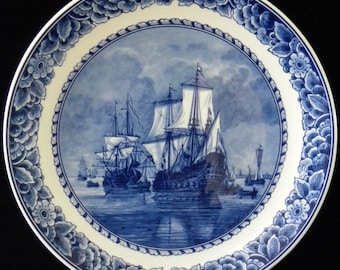 Royal Delft Blueware Plate: Handmade Dutch Ship Decor (with Gift Box)