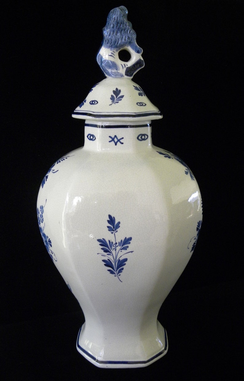 Royal Delft rare antique 1908 VERY LARGE handpainted two-piece kaststel: covered pul & beaker vase w. romantic scene Porceleyne Fles image 6