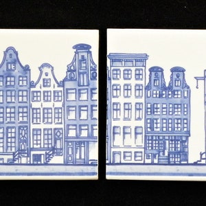 Royal Delfts blauw VIER Amsterdamse grachtenhuisjes handgemaakte tegels Porceleyne Fles, met geschenkverpakking image 4