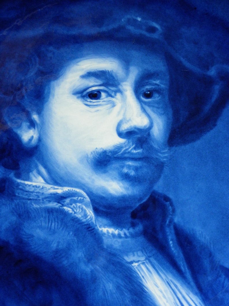Royal Delft blue 1972 LARGE handpainted plate with Rembrandt van Rijn self-portrait Porceleyne Fles image 1